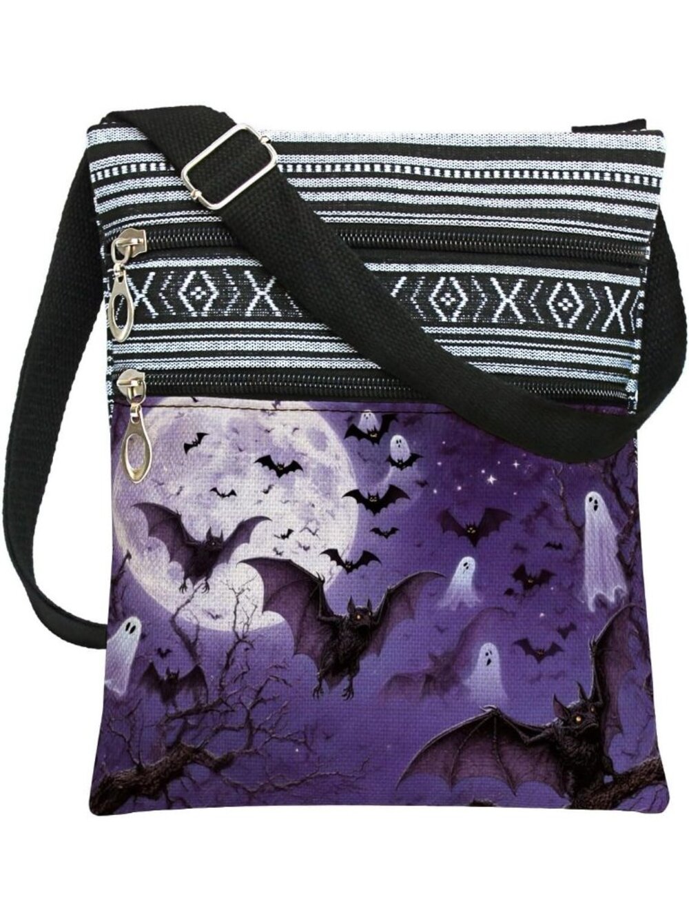 Women Night Bat Halloween Pumpkin Bat Goth Skull Witch Crossbody Shoulder Bag